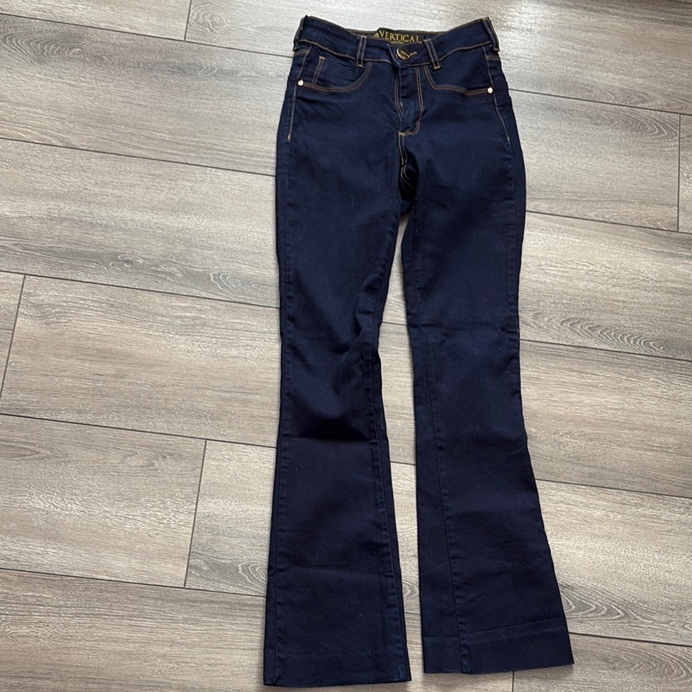 Blue Flare Wide Leg Jeans with Classic Stitching